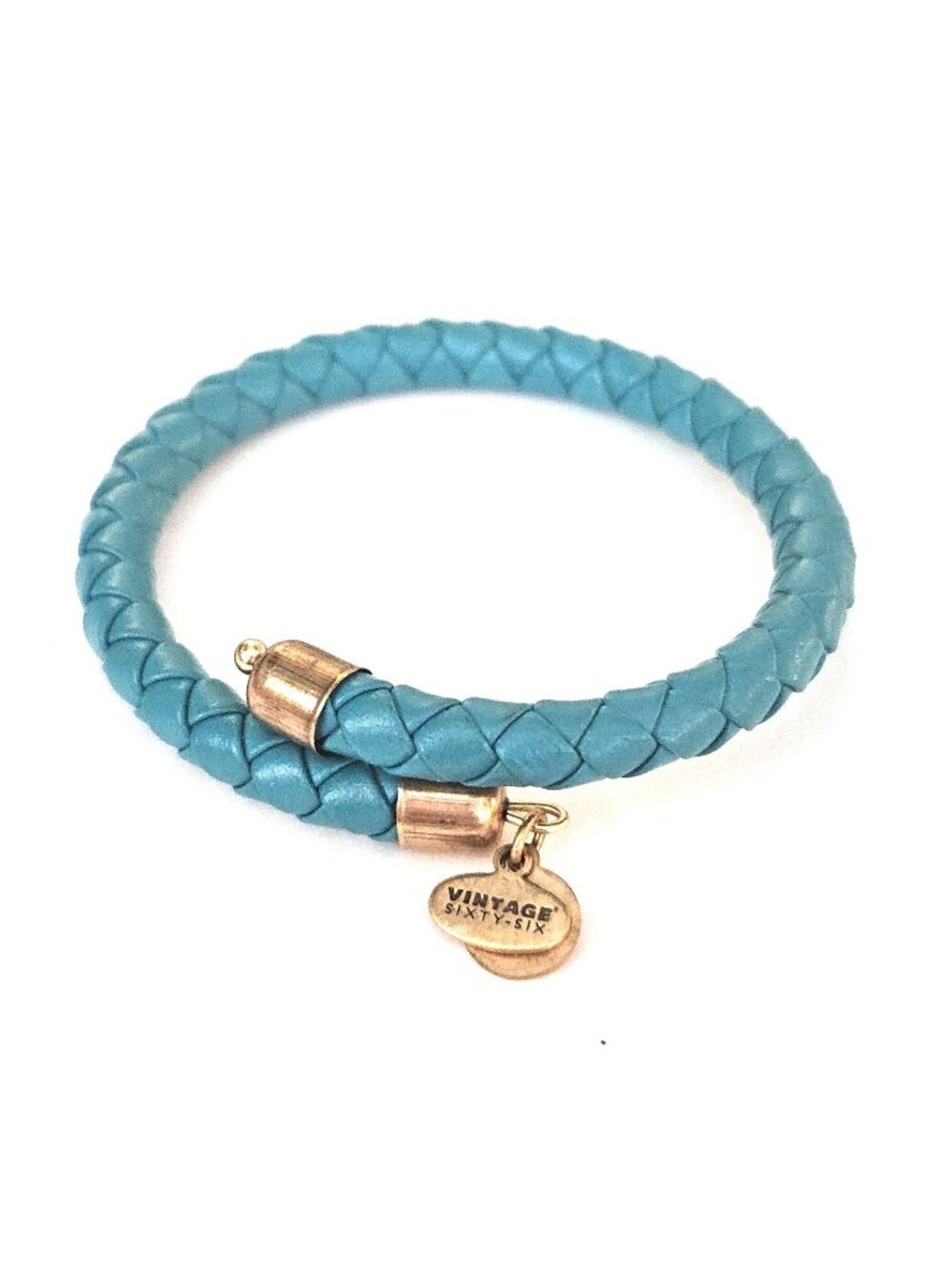 Alex & Ani Vintage 66 Teal Leather Braided Wrap Bangle Bracelet